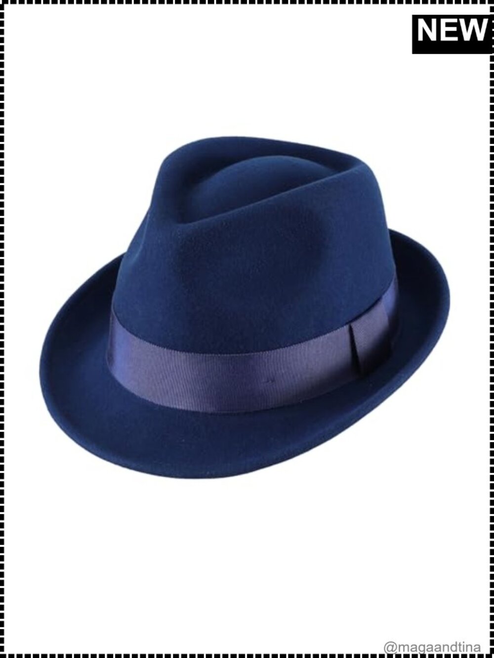 100% Wool Felt Fedora Hat Short Brim Pinched Crown